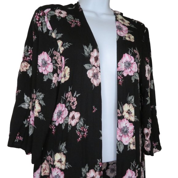 TORRID Womens Mid Length Floral Black Kimono Small Cover Up Open Front Duster - Picture 4 of 9